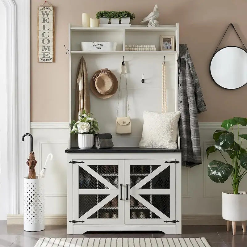 Banc d'entrée farmhouse 42 de large avec porte-manteau, meuble de vestibule