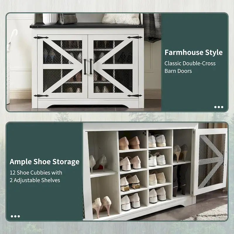 Banc d'entrée farmhouse 42 de large avec porte-manteau, meuble de vestibule