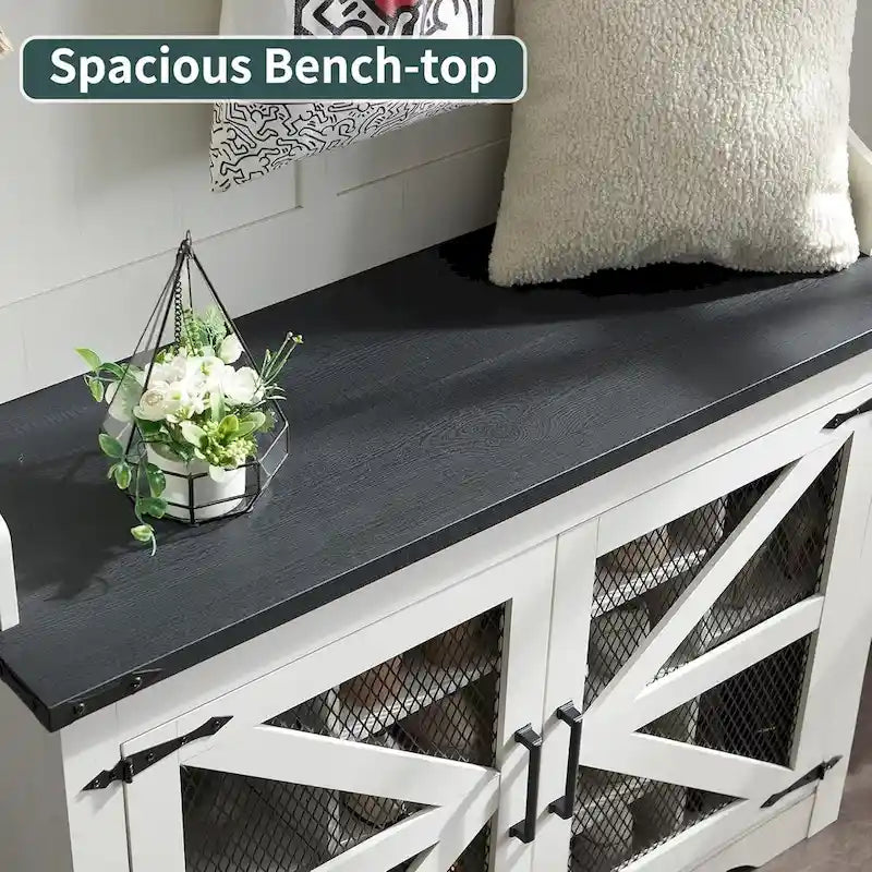Banc d'entrée farmhouse 42 de large avec porte-manteau, meuble de vestibule