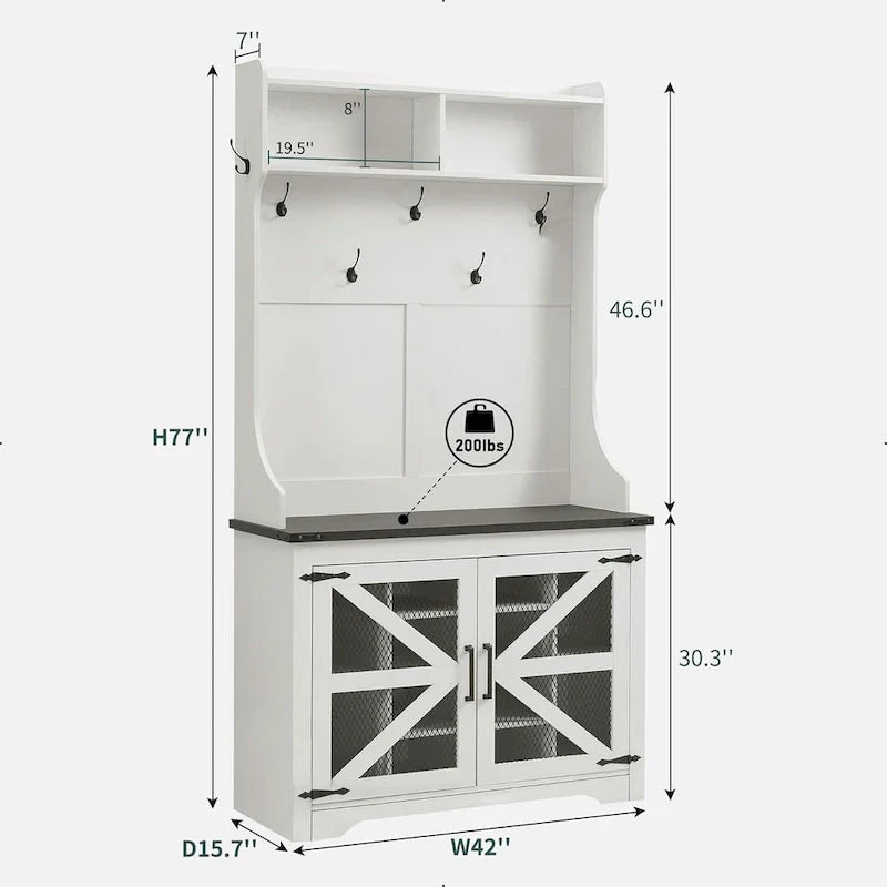 Banc d'entrée farmhouse 42 de large avec porte-manteau, meuble de vestibule