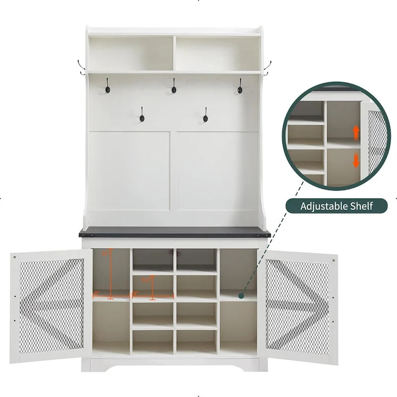 Banc d'entrée farmhouse 42 de large avec porte-manteau, meuble de vestibule