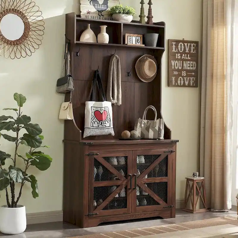 Banc d'entrée farmhouse 42 de large avec porte-manteau, meuble de vestibule