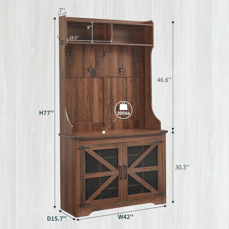 Banc d'entrée farmhouse 42 de large avec porte-manteau, meuble de vestibule