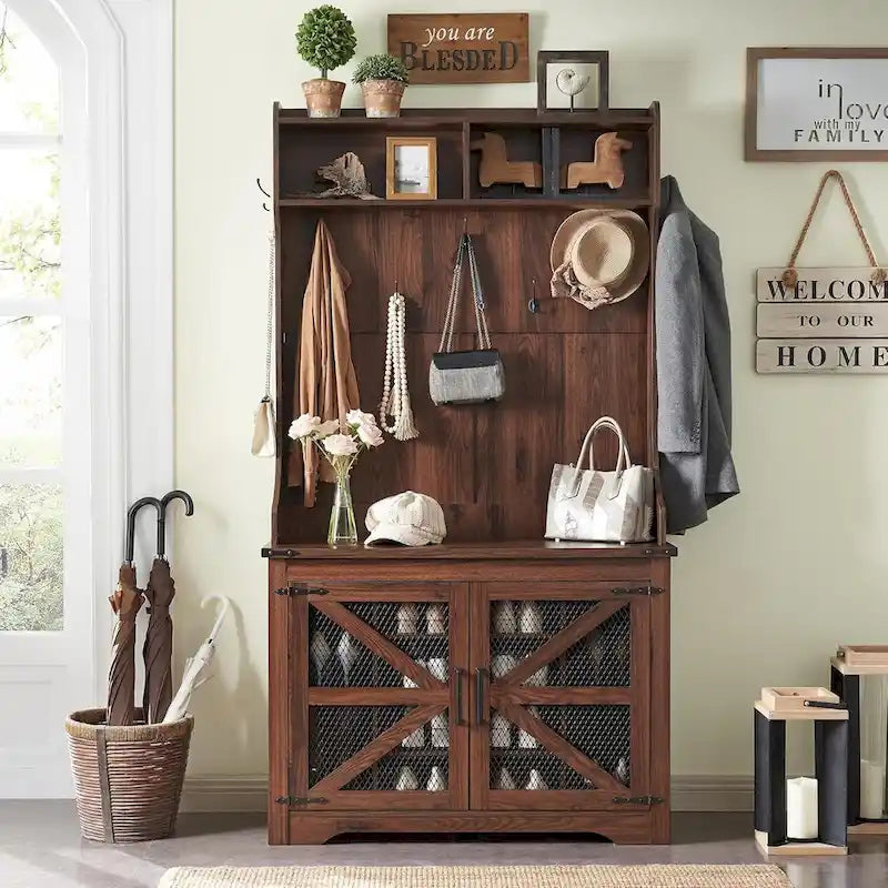 Banc d'entrée farmhouse 42 de large avec porte-manteau, meuble de vestibule