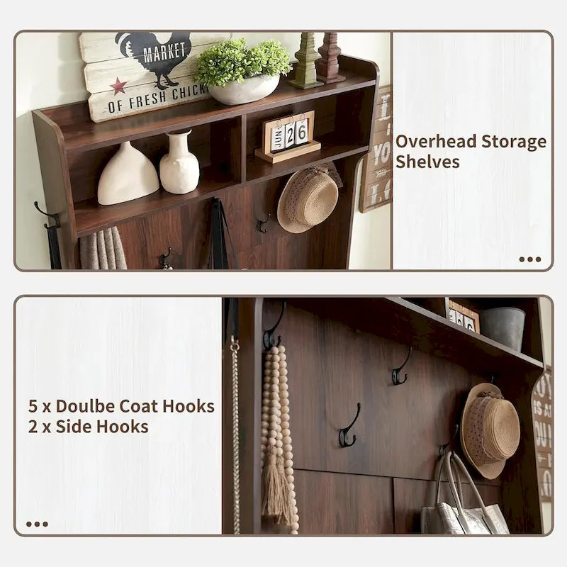 Banc d'entrée farmhouse 42 de large avec porte-manteau, meuble de vestibule