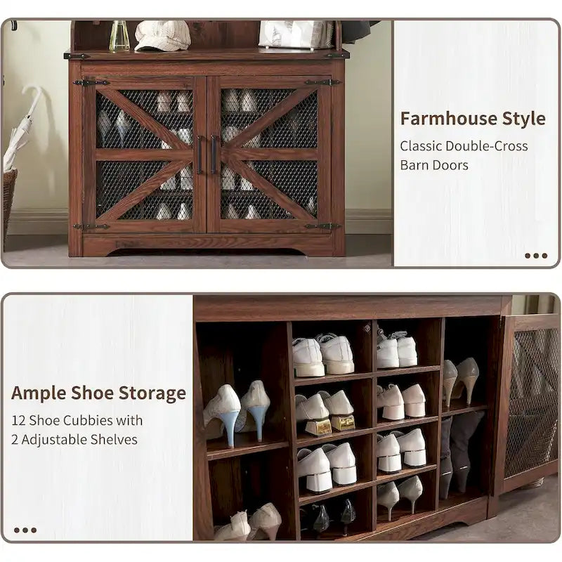 Banc d'entrée farmhouse 42 de large avec porte-manteau, meuble de vestibule