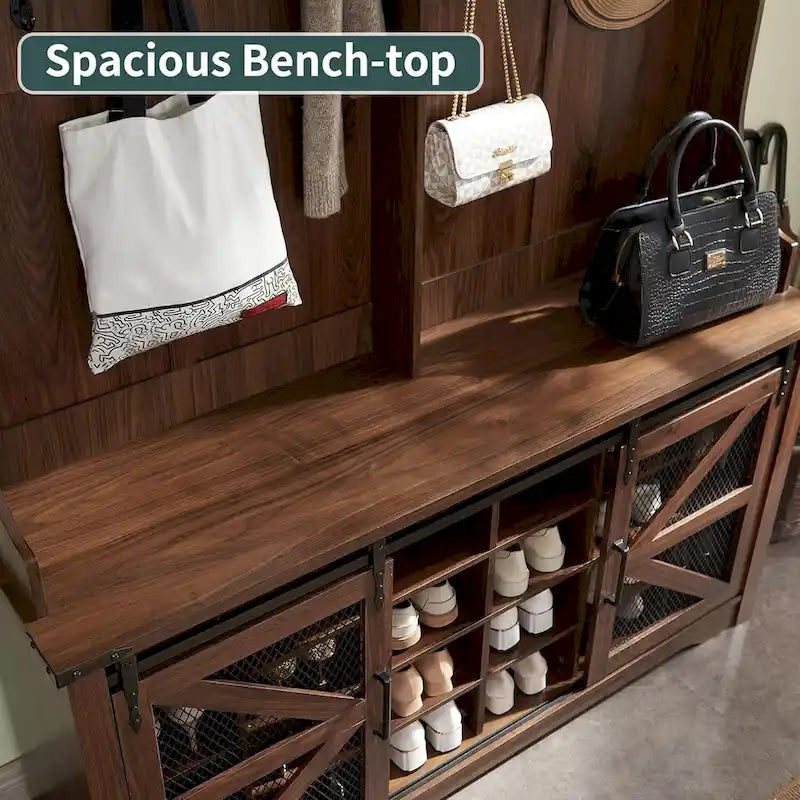 Banc d'entrée farmhouse 42 de large avec porte-manteau, meuble de vestibule