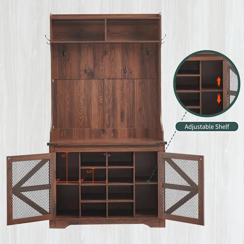 Banc d'entrée farmhouse 42 de large avec porte-manteau, meuble de vestibule