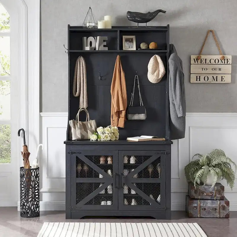 Banc d'entrée farmhouse 42 de large avec porte-manteau, meuble de vestibule