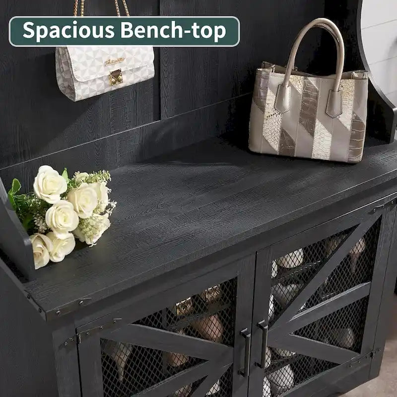 Banc d'entrée farmhouse 42 de large avec porte-manteau, meuble de vestibule