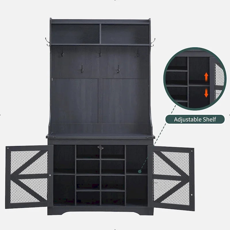 Banc d'entrée farmhouse 42 de large avec porte-manteau, meuble de vestibule