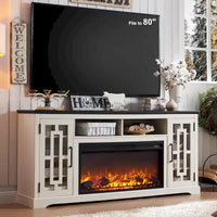 Meuble TV cheminée style ferme pour TV 80 pouces, meuble multimédia