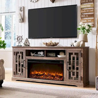 Meuble TV cheminée style ferme pour TV 80 pouces, meuble multimédia