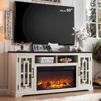 Meuble TV cheminée style ferme pour TV 80 pouces, meuble multimédia
