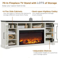 Meuble TV cheminée style ferme pour TV 80 pouces, meuble multimédia