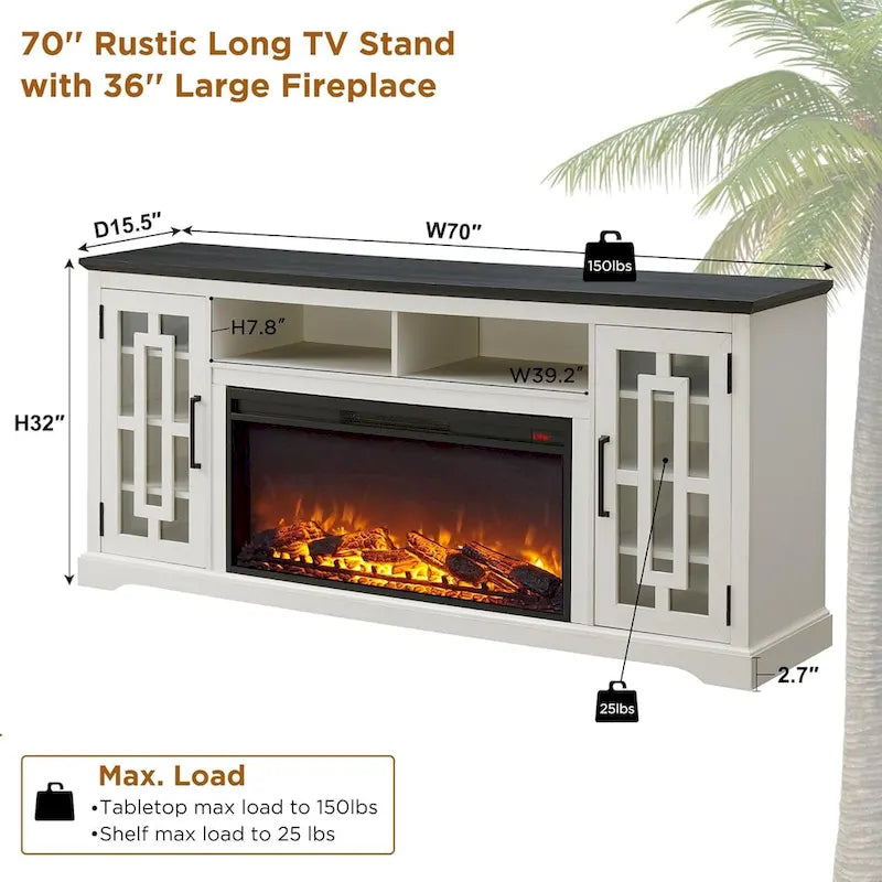 Meuble TV cheminée style ferme pour TV 80 pouces, meuble multimédia