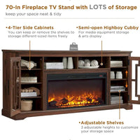 Meuble TV cheminée style ferme pour TV 80 pouces, meuble multimédia