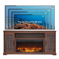 Meuble TV cheminée style ferme pour TV 80 pouces, meuble multimédia