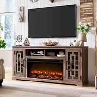 Meuble TV cheminée style ferme pour TV 80 pouces, meuble multimédia