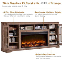 Meuble TV cheminée style ferme pour TV 80 pouces, meuble multimédia