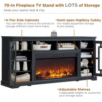 Meuble TV cheminée style ferme pour TV 80 pouces, meuble multimédia