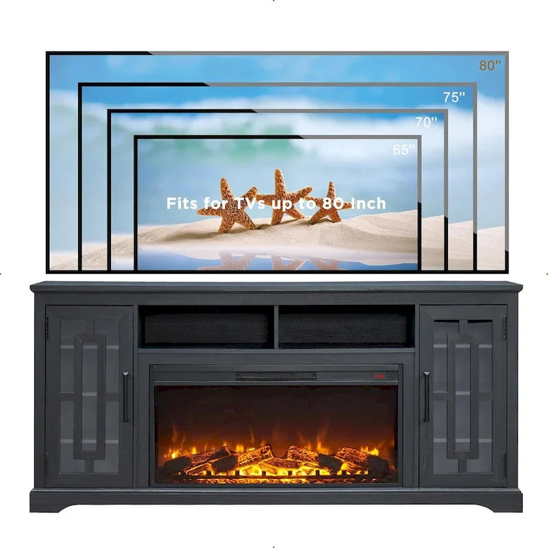 Meuble TV cheminée style ferme pour TV 80 pouces, meuble multimédia