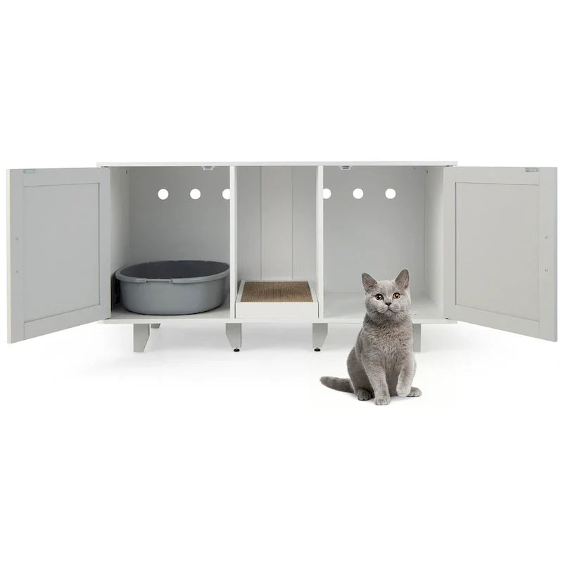 Gymax Meuble Cache-Litière pour Chat avec 2 Portes