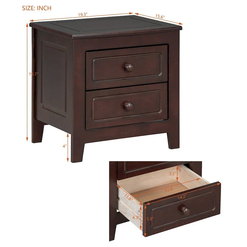Roomfitters table de chevet à 2 tiroirs pour chambre, table de nuit rétro mid-century au design classique