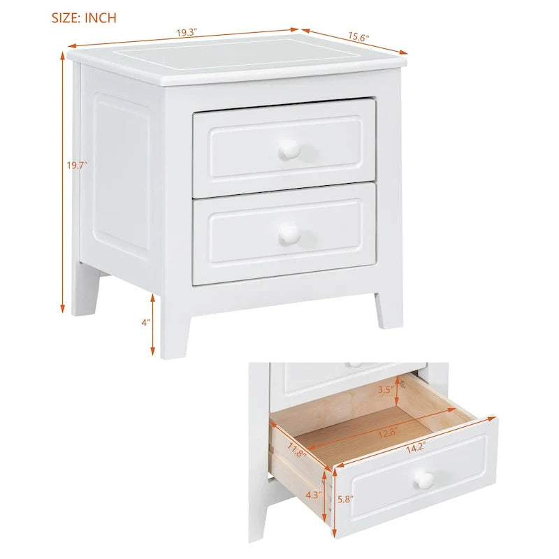 Roomfitters table de chevet à 2 tiroirs pour chambre, table de nuit rétro mid-century au design classique