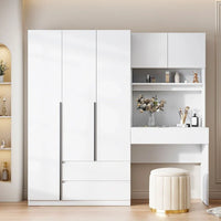 Garde-robe penderie 3 en 1 avec coiffeuse, ensemble bureau, armoire de chambre avec 2 tiroirs, penderie de rangement bureau à 3 portes