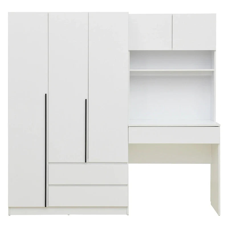 Garde-robe penderie 3 en 1 avec coiffeuse, ensemble bureau, armoire de chambre avec 2 tiroirs, penderie de rangement bureau à 3 portes