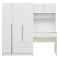 Garde-robe penderie 3 en 1 avec coiffeuse, ensemble bureau, armoire de chambre avec 2 tiroirs, penderie de rangement bureau à 3 portes