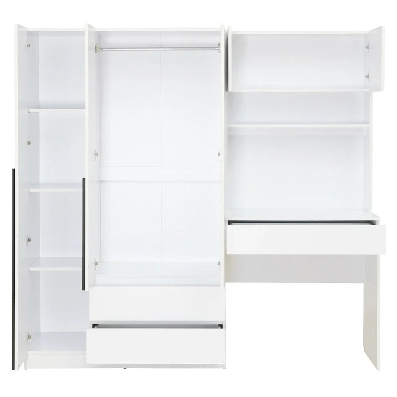 Garde-robe penderie 3 en 1 avec coiffeuse, ensemble bureau, armoire de chambre avec 2 tiroirs, penderie de rangement bureau à 3 portes