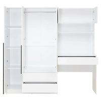 Garde-robe penderie 3 en 1 avec coiffeuse, ensemble bureau, armoire de chambre avec 2 tiroirs, penderie de rangement bureau à 3 portes