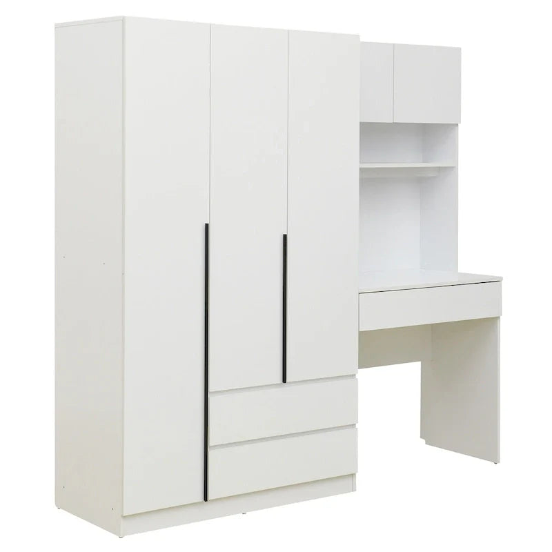 Garde-robe penderie 3 en 1 avec coiffeuse, ensemble bureau, armoire de chambre avec 2 tiroirs, penderie de rangement bureau à 3 portes