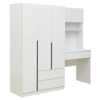 Garde-robe penderie 3 en 1 avec coiffeuse, ensemble bureau, armoire de chambre avec 2 tiroirs, penderie de rangement bureau à 3 portes