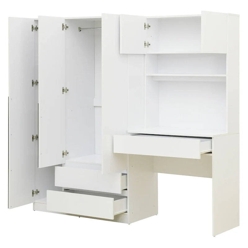 Garde-robe penderie 3 en 1 avec coiffeuse, ensemble bureau, armoire de chambre avec 2 tiroirs, penderie de rangement bureau à 3 portes
