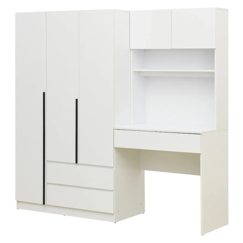 Garde-robe penderie 3 en 1 avec coiffeuse, ensemble bureau, armoire de chambre avec 2 tiroirs, penderie de rangement bureau à 3 portes