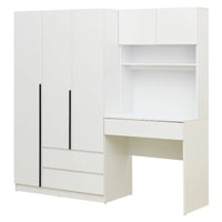 Garde-robe penderie 3 en 1 avec coiffeuse, ensemble bureau, armoire de chambre avec 2 tiroirs, penderie de rangement bureau à 3 portes