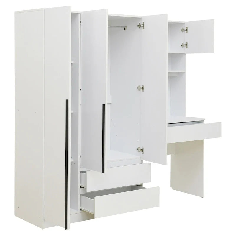 Garde-robe penderie 3 en 1 avec coiffeuse, ensemble bureau, armoire de chambre avec 2 tiroirs, penderie de rangement bureau à 3 portes