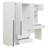 Garde-robe penderie 3 en 1 avec coiffeuse, ensemble bureau, armoire de chambre avec 2 tiroirs, penderie de rangement bureau à 3 portes