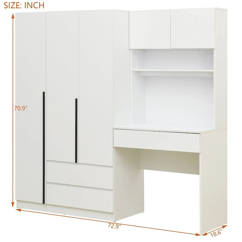 Garde-robe penderie 3 en 1 avec coiffeuse, ensemble bureau, armoire de chambre avec 2 tiroirs, penderie de rangement bureau à 3 portes
