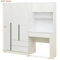 Garde-robe penderie 3 en 1 avec coiffeuse, ensemble bureau, armoire de chambre avec 2 tiroirs, penderie de rangement bureau à 3 portes
