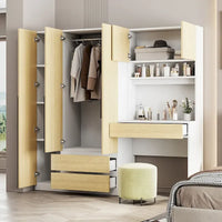 Garde-robe penderie 3 en 1 avec coiffeuse, ensemble bureau, armoire de chambre avec 2 tiroirs, penderie de rangement bureau à 3 portes