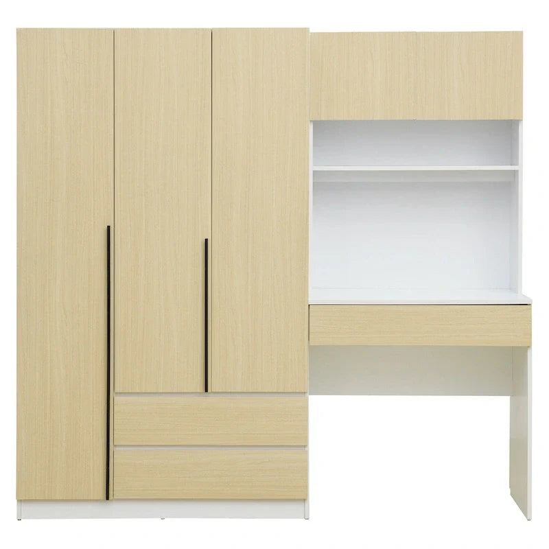 Garde-robe penderie 3 en 1 avec coiffeuse, ensemble bureau, armoire de chambre avec 2 tiroirs, penderie de rangement bureau à 3 portes
