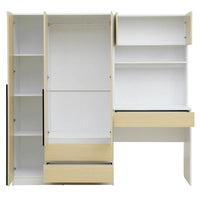 Garde-robe penderie 3 en 1 avec coiffeuse, ensemble bureau, armoire de chambre avec 2 tiroirs, penderie de rangement bureau à 3 portes