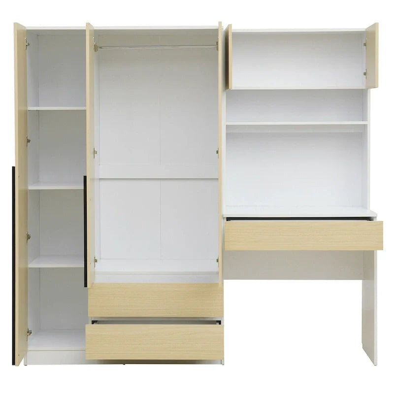 Garde-robe penderie 3 en 1 avec coiffeuse, ensemble bureau, armoire de chambre avec 2 tiroirs, penderie de rangement bureau à 3 portes