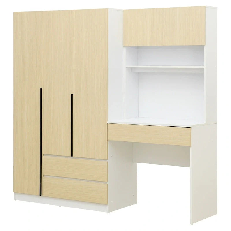 Garde-robe penderie 3 en 1 avec coiffeuse, ensemble bureau, armoire de chambre avec 2 tiroirs, penderie de rangement bureau à 3 portes