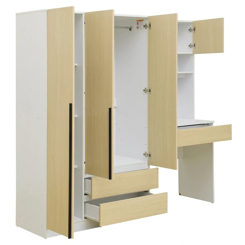 Garde-robe penderie 3 en 1 avec coiffeuse, ensemble bureau, armoire de chambre avec 2 tiroirs, penderie de rangement bureau à 3 portes
