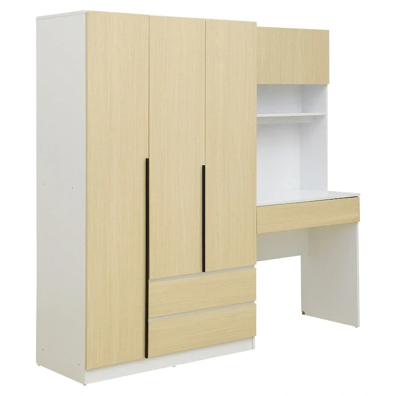 Garde-robe penderie 3 en 1 avec coiffeuse, ensemble bureau, armoire de chambre avec 2 tiroirs, penderie de rangement bureau à 3 portes